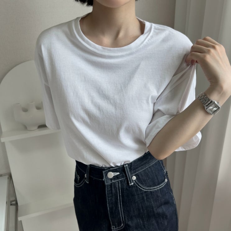  [88까지가능] 오버핏 라운드 여성 피그먼트 무지 반팔 티셔츠