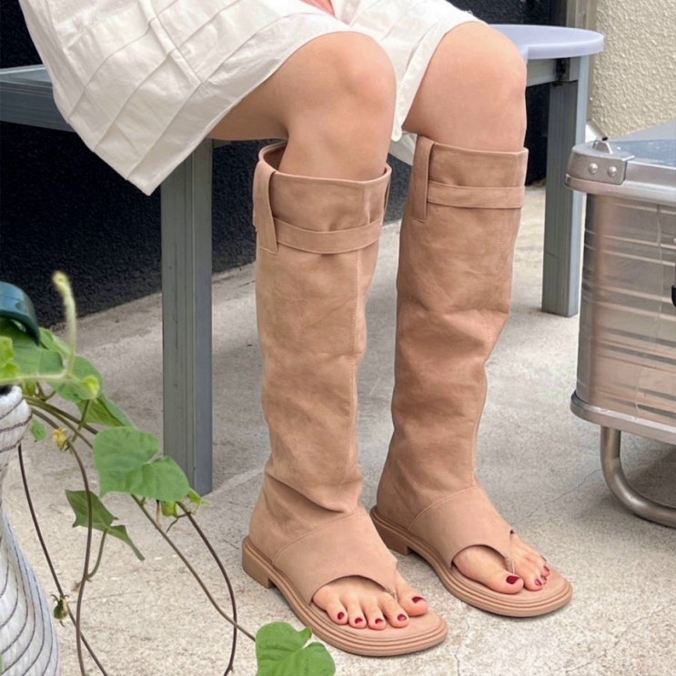  투웨이 스웨이드 버클 플립플랍 쪼리 롱부츠