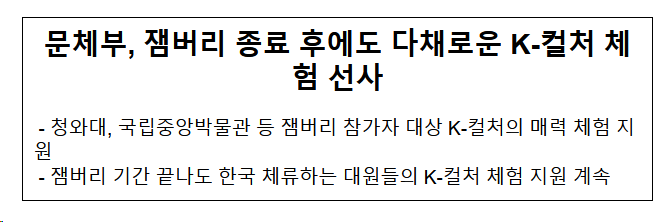 문체부, 잼버리 종료 후에도 다채로운 K-컬처 체험 선사