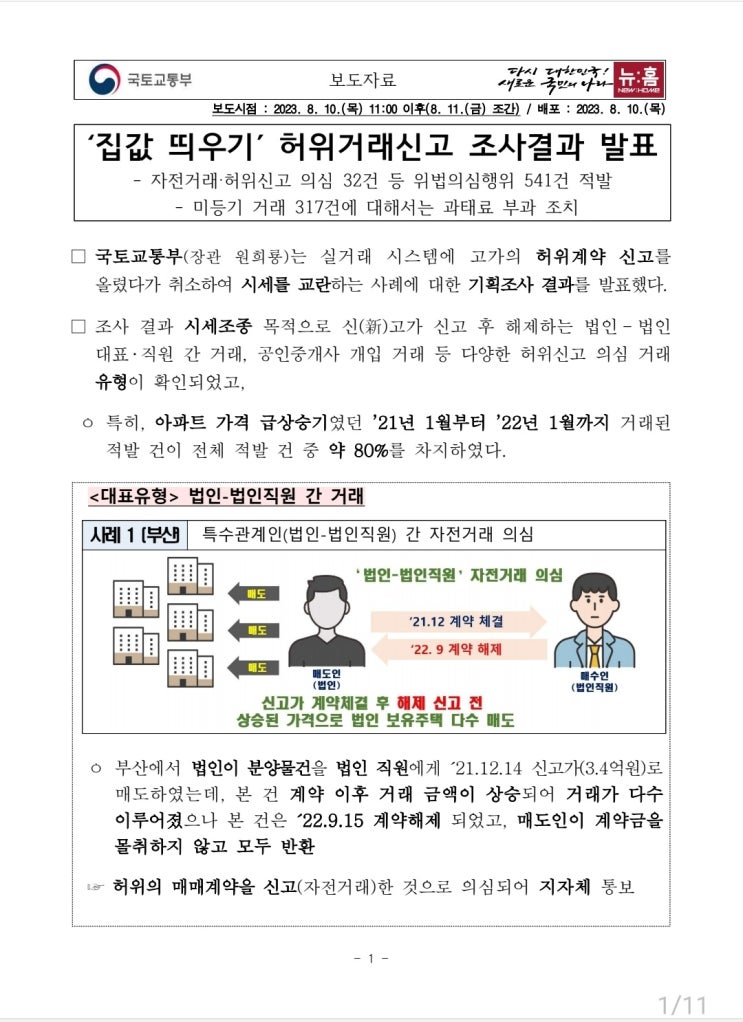 집값 띄우기, 허위거래신고 조사결과