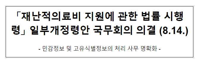 재난적의료비 지원에 관한 법률 시행령 일부개정령안 국무회의 의결 (8.14.) 재난적의료비 지원에 관한 법률 시행령 일부개정령안 국무회의 의결 (8.14.)