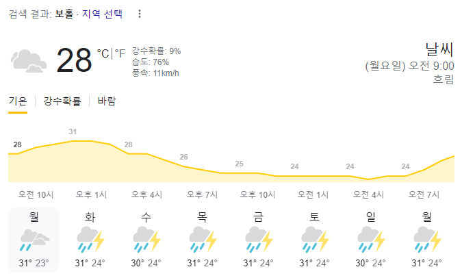  2023년 8월 14일 보홀 날씨 올려드려요~
