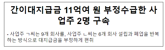 간이대지급금 11억여 원 부정수급한 사업주 2명 구속