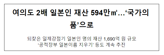 여의도 2배 일본인 재산 594만…‘국가의 품’으로 여의도 2배 일본인 재산 594만…‘국가의 품’으로