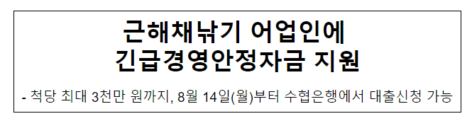 근해채낚기 어업인에 긴급경영안정자금 지원 근해채낚기 어업인에 긴급경영안정자금 지원