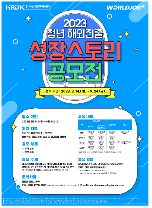 한국산업인력공단, ‘2023년 청년해외진출 성장스토리 공모전’ 개최 한국산업인력공단, ‘2023년 청년해외진출 성장스토리 공모전’ 개최