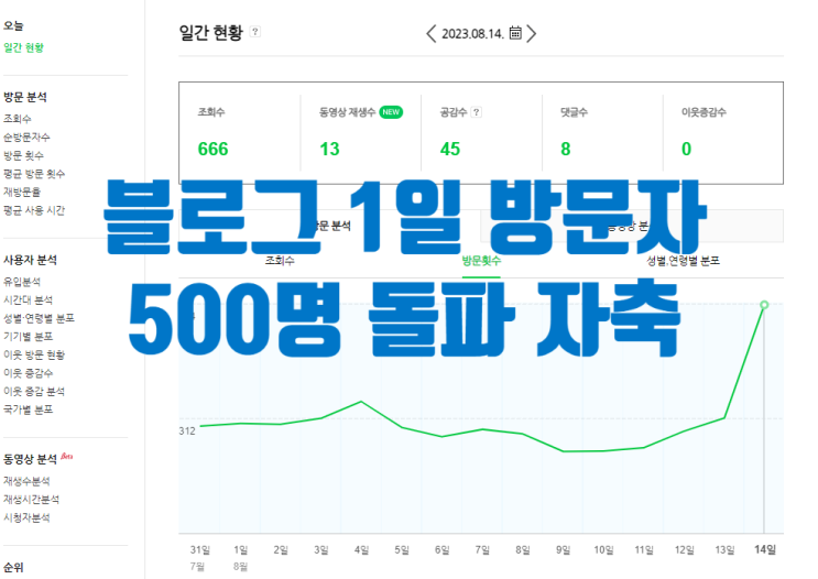  블로그 일일 방문자 500명 돌파 자축