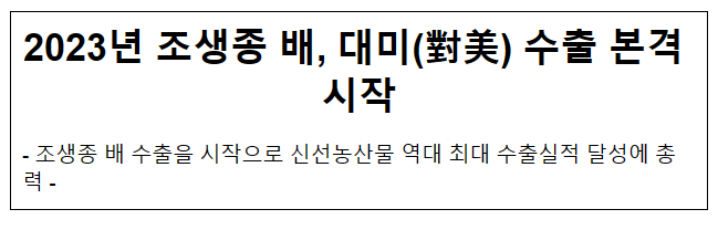 2023년 조생종 배, 대미(對美) 수출 본격 시작 2023년 조생종 배, 대미(對美) 수출 본격 시작