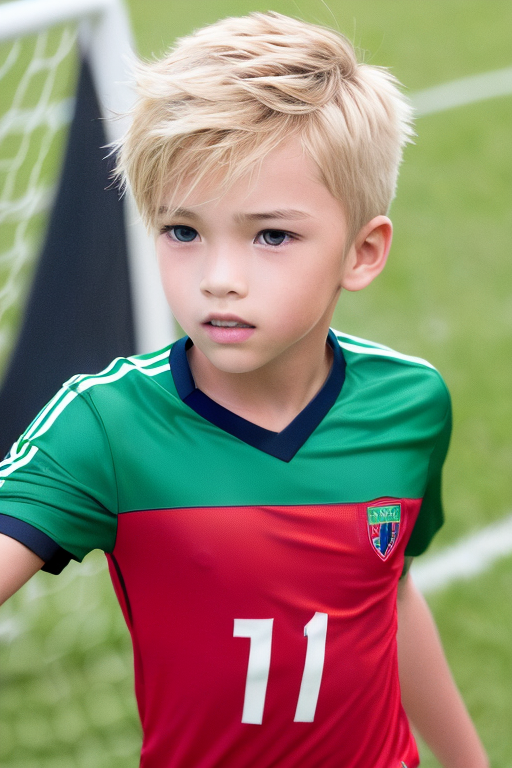  [Ai Greem] 그림_남자 395: Free image of a beautiful handsome blonde boy, kid on sports (soccer)