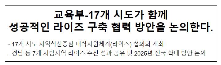 교육부-17개 시도가 함께 성공적인 라이즈 구축 협력 방안을 논의한다. 교육부-17개 시도가 함께 성공적인 라이즈 구축 협력 방안을 논의한다.