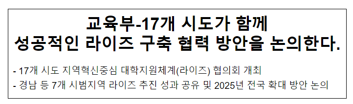 교육부-17개 시도가 함께 성공적인 라이즈 구축 협력 방안을 논의한다.