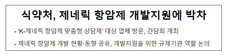 식약처, 제네릭 항암제 개발 지원에 박차 식약처, 제네릭 항암제 개발 지원에 박차