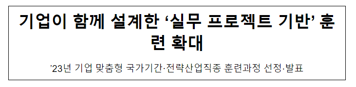 기업이 함께 설계한 ‘실무 프로젝트 기반’ 훈련 확대 기업이 함께 설계한 ‘실무 프로젝트 기반’ 훈련 확대