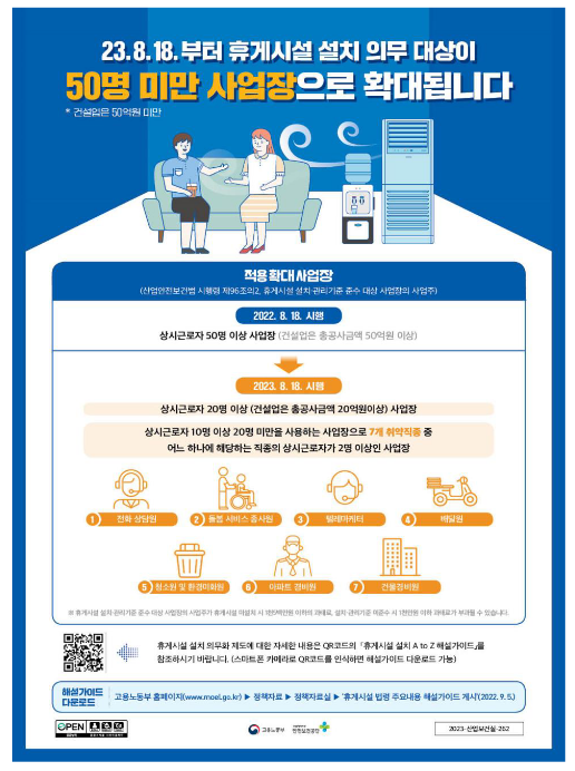 50인 미만 휴게시설 의무화, 업종별 협회와 간담회 개최 50인 미만 휴게시설 의무화, 업종별 협회와 간담회 개최