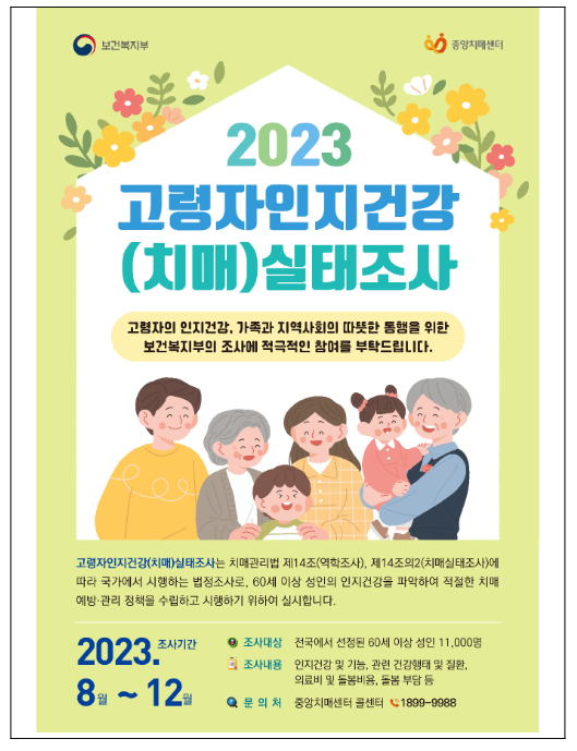 ‘2023년 고령자 인지건강(치매) 실태조사’실시 ‘2023년 고령자 인지건강(치매) 실태조사’실시