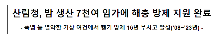 산림청, 밤 생산 7천여 임가에 해충 방제 지원 완료 산림청, 밤 생산 7천여 임가에 해충 방제 지원 완료
