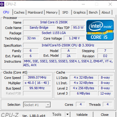  인텔 코어i5-2세대 2500K cpu-z 샌디브릿지 오버 4.0ghz