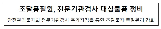 조달품질원, 전문기관검사 대상물품 정비 조달품질원, 전문기관검사 대상물품 정비