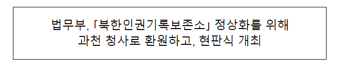 법무부, ｢북한인권기록보존소｣ 정상화를 위해 과천 청사로 환원하고, 현판식 개최