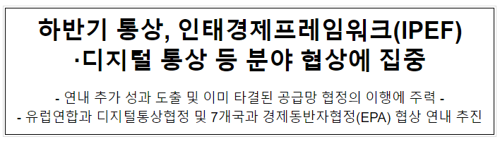 하반기 통상, 인태경제프레임워크(IPEF)·디지털 통상 등 분야 협상에 집중 하반기 통상, 인태경제프레임워크(IPEF)·디지털 통상 등 분야 협상에 집중