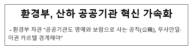환경부, 산하 공공기관 혁신 가속화 환경부, 산하 공공기관 혁신 가속화