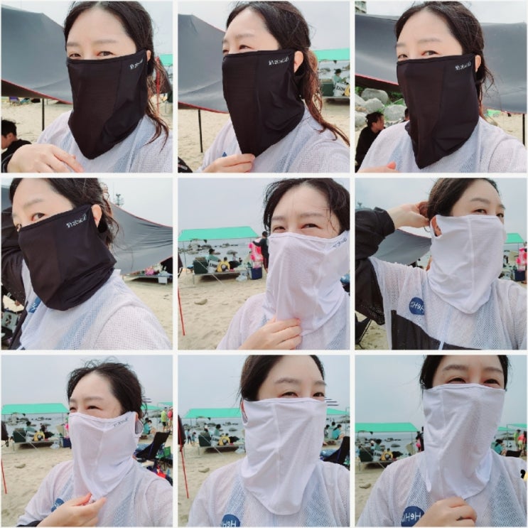  자외선 차단 쿨낵워머 햇빛가리개 마스크 실착용 미듐 라지 사이즈비교