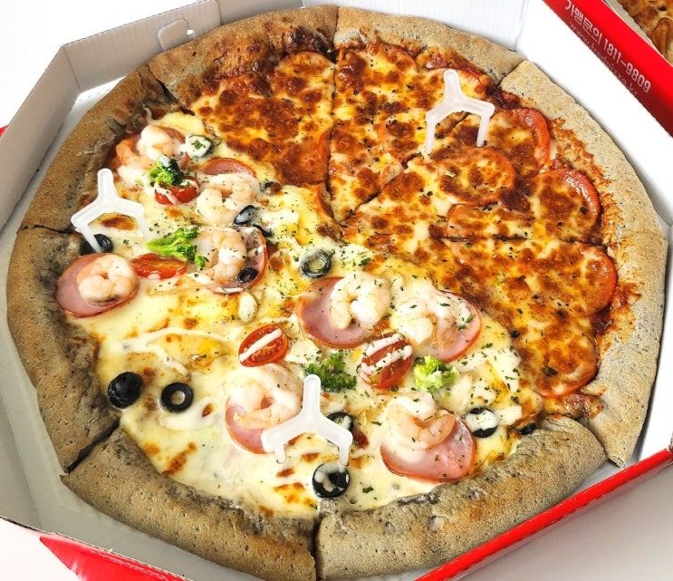 인천 계양구 계산동 피자 배달 맛집 프레드피자 맛있는 흑미도우 피자