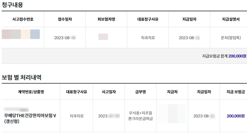 크라운치료 치아보험청구 라이나생명 무배당THE건강한치아보험Ⅴ