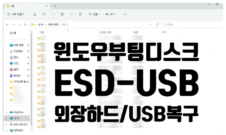  윈도우 부팅디스크 설치후 ESD-USB로 바뀜 / 외장하드 유에스비 복구