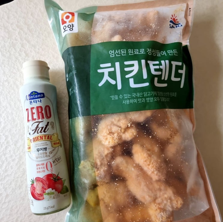  사조오양 치킨 텐더 & 폰타나 제로팻 무지방 오리엔탈 샐러드드레싱 || 양상추 샐러드 맛있게 먹기