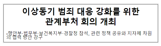 이상동기 범죄 대응 강화를 위한 관계부처 회의 개최 이상동기 범죄 대응 강화를 위한 관계부처 회의 개최