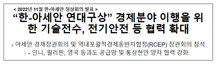 “한-아세안 연대구상” 경제분야 이행을 위한 기술전수, 전기안전 등 협력 확대