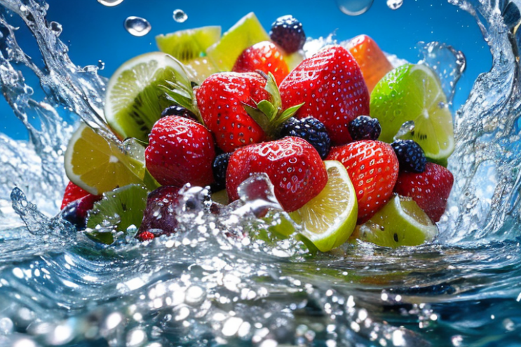 [Ai Greem] 사물_과일 011: 신선한 과일 무료 일러스트 이미지, 물에 빠진 과일 무료 이미지