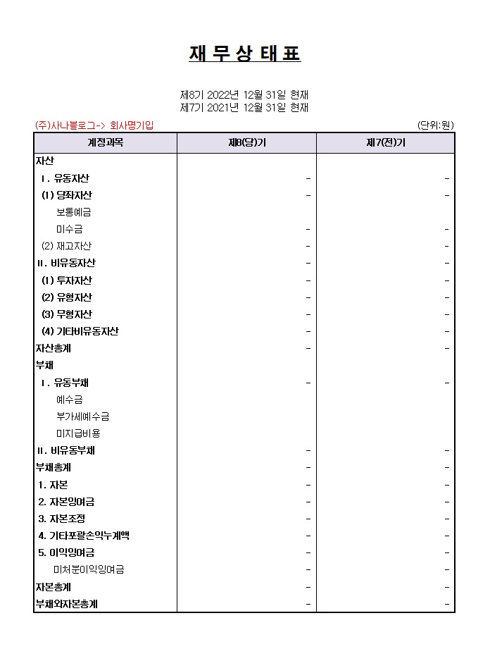  재무제표 양식
