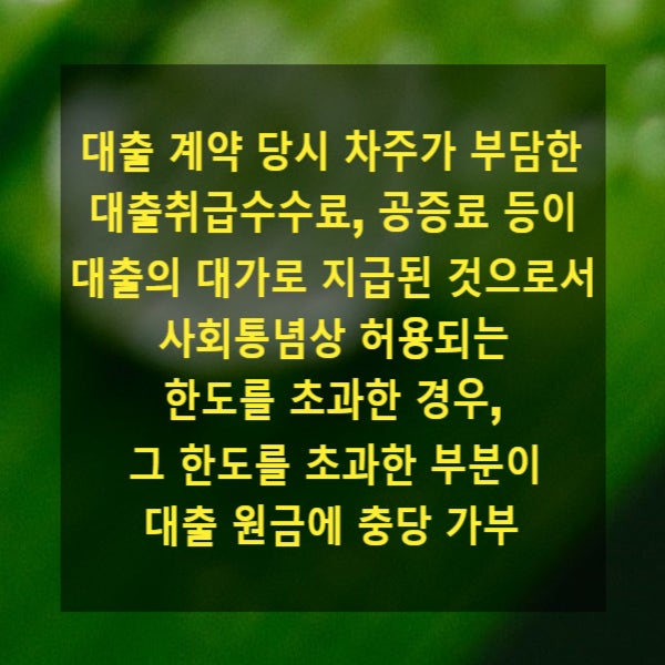  대출 계약 당시 차주가 부담한 대출취급수수료, 공증료 등이 대출의 대가로 지급된 것으로서 사회통념상 허용되는 한도를 초과한 경우, 그 한도를 초과한 부분이 대출 원금에 충당 가부