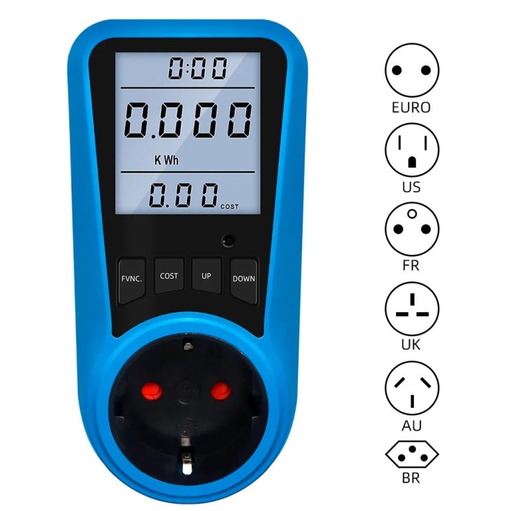 에너지 사용량 측정을 위한 EU Plug Socket Digital Current Meter Voltmeter AC Power Meter Time Watt Power Energy