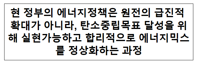 현 정부의 에너지정책은 원전의 급진적 확대가 아니라, 탄소중립목표 달성을 위해 실현가능 현 정부의 에너지정책은 원전의 급진적 확대가 아니라, 탄소중립목표 달성을 위해 실현가능