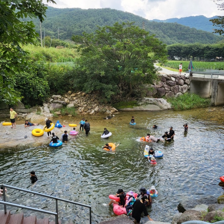  [대구 근교 계곡] 거창 월성산장계곡 : 평상, 텐트 대여 가능, 에어바운스 수영장 계곡