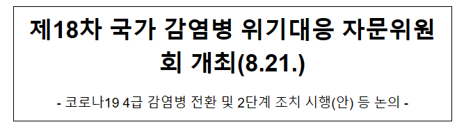 제18차 국가 감염병 위기대응 자문위원회 개최(8.21.)