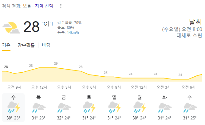  2023년 8월 23일 보홀 날씨 올려드려요~