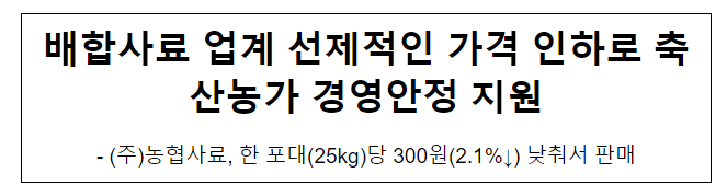 배합사료 업계 선제적인 가격 인하로 축산농가 경영안정 지원 배합사료 업계 선제적인 가격 인하로 축산농가 경영안정 지원