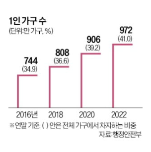 1인가구 972만 가구, 37%가 60대 이상