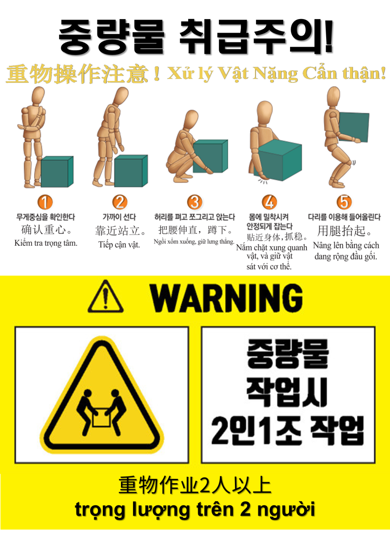 [공유] 근골격계질환 예방 중량물취급주의 표지! (3개국어:한국어/베트남어/중국어) / 올바른 작업자세 + 2인1조 작업 포스터 ...