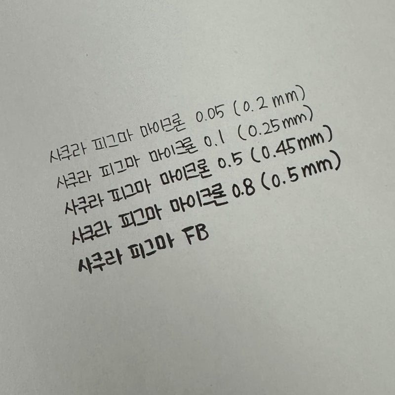 사쿠라 피그마 마이크론 망가세트, 펜 굵기 비교해봐요~