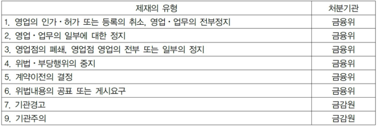  금융위•금감원 제재 유형