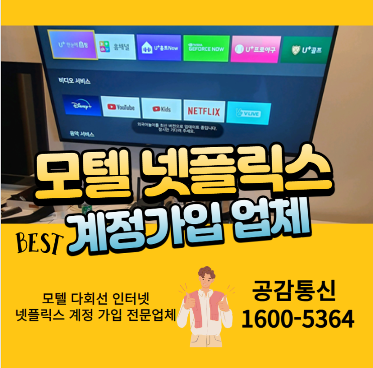  모텔에 필요한 넷플릭스 계정 가입 신청 업체 추천드립니다.