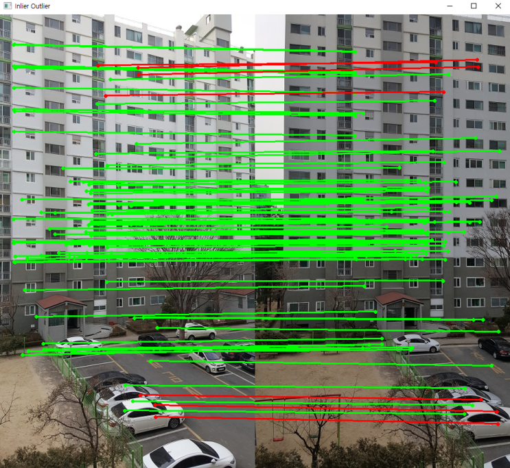 [OpenCV][C++] 파노라마 영상 만들기 총정리 (2) - image stitching homography 호모그래피 FLANN RANSAC inlier outlier SVD