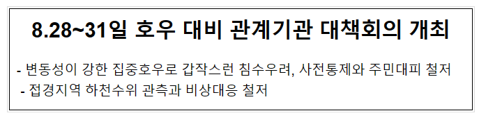 8.28~31일 호우 대비 관계기관 대책회의 개최