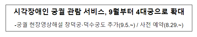 시각장애인 궁궐 관람 서비스, 9월부터 4대궁으로 확대 시각장애인 궁궐 관람 서비스, 9월부터 4대궁으로 확대