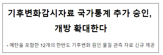 기후변화감시자료 국가통계 추가 승인, 개방 확대한다 기후변화감시자료 국가통계 추가 승인, 개방 확대한다